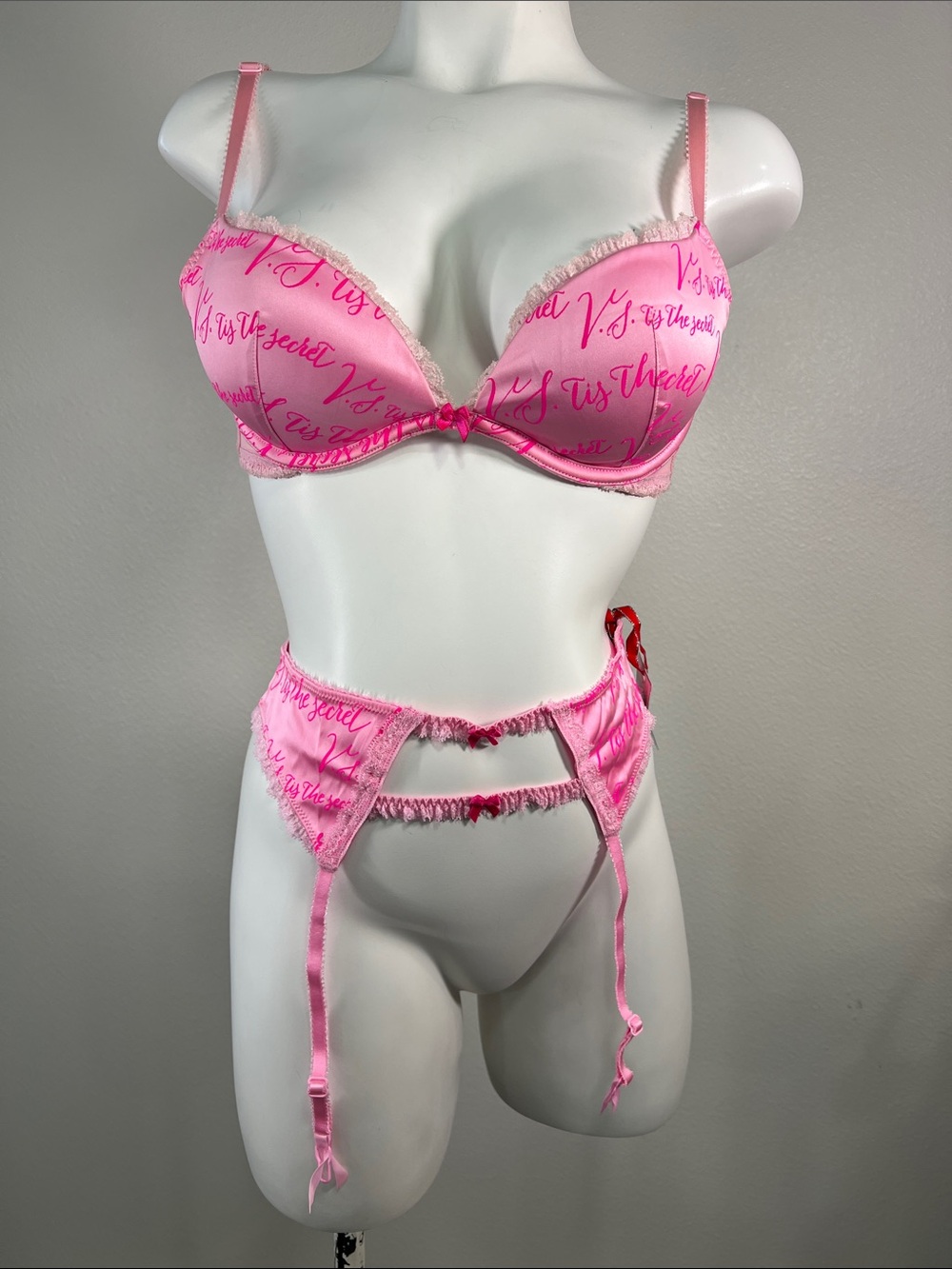 Victoria's Secret Pink Push-Up Bra 34B & Garter MEDIUM Set